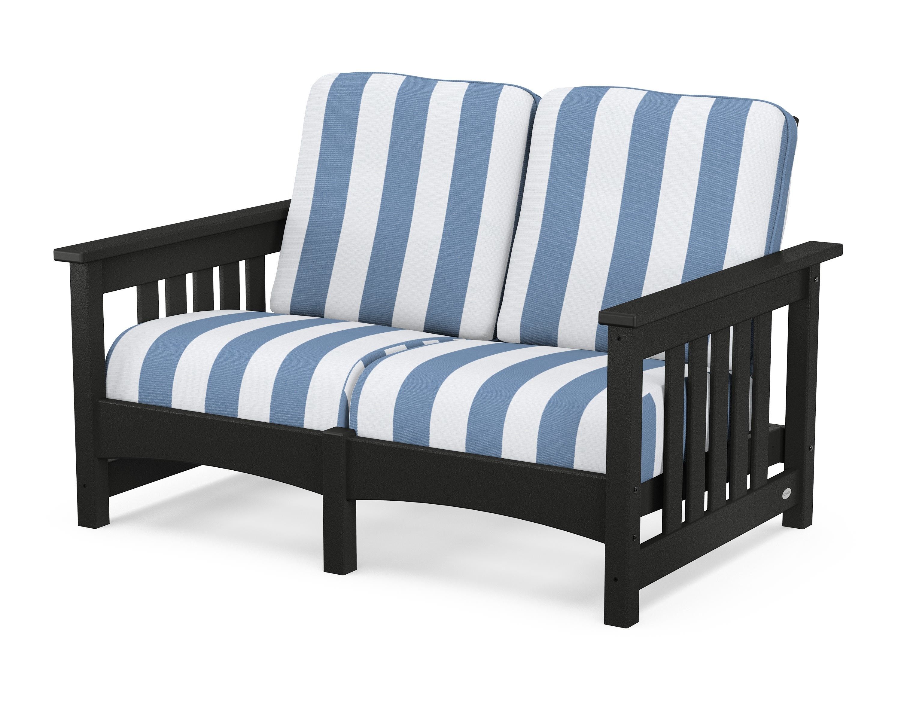 POLYWOOD® Club Mission Loveseat in Black / Cabana Stripe Sky Blue