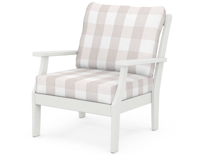 POLYWOOD® Braxton Deep Seating Chair in Vintage White / Buffalo Plaid Dune Burlap