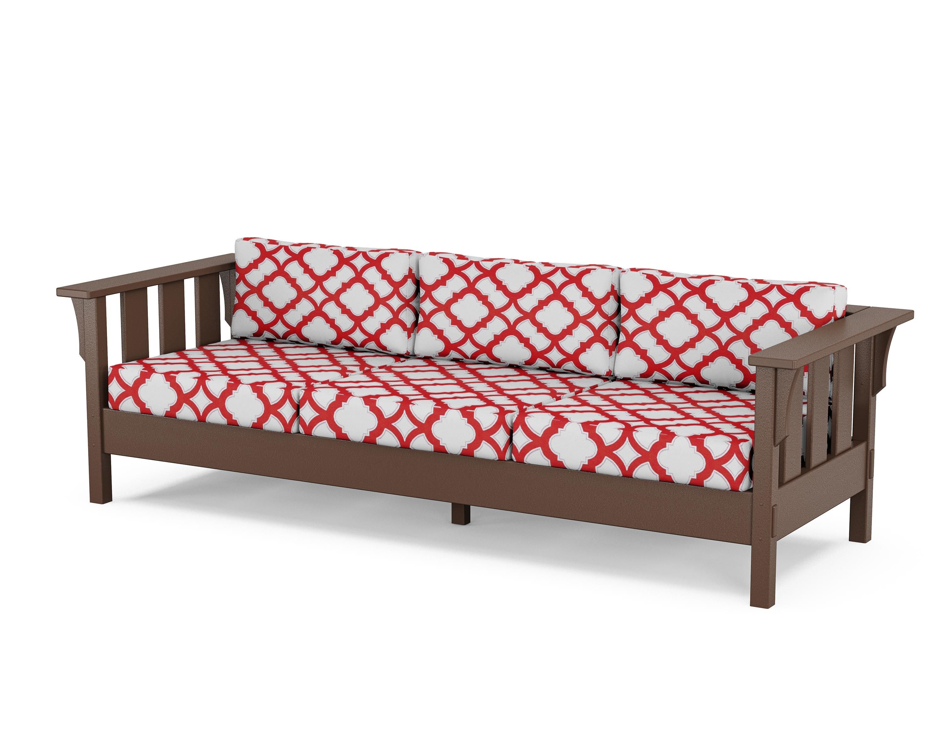 Martha Stewart by POLYWOOD® Acadia Deep Seating Sofa in Mahogany / Trellis Crimson