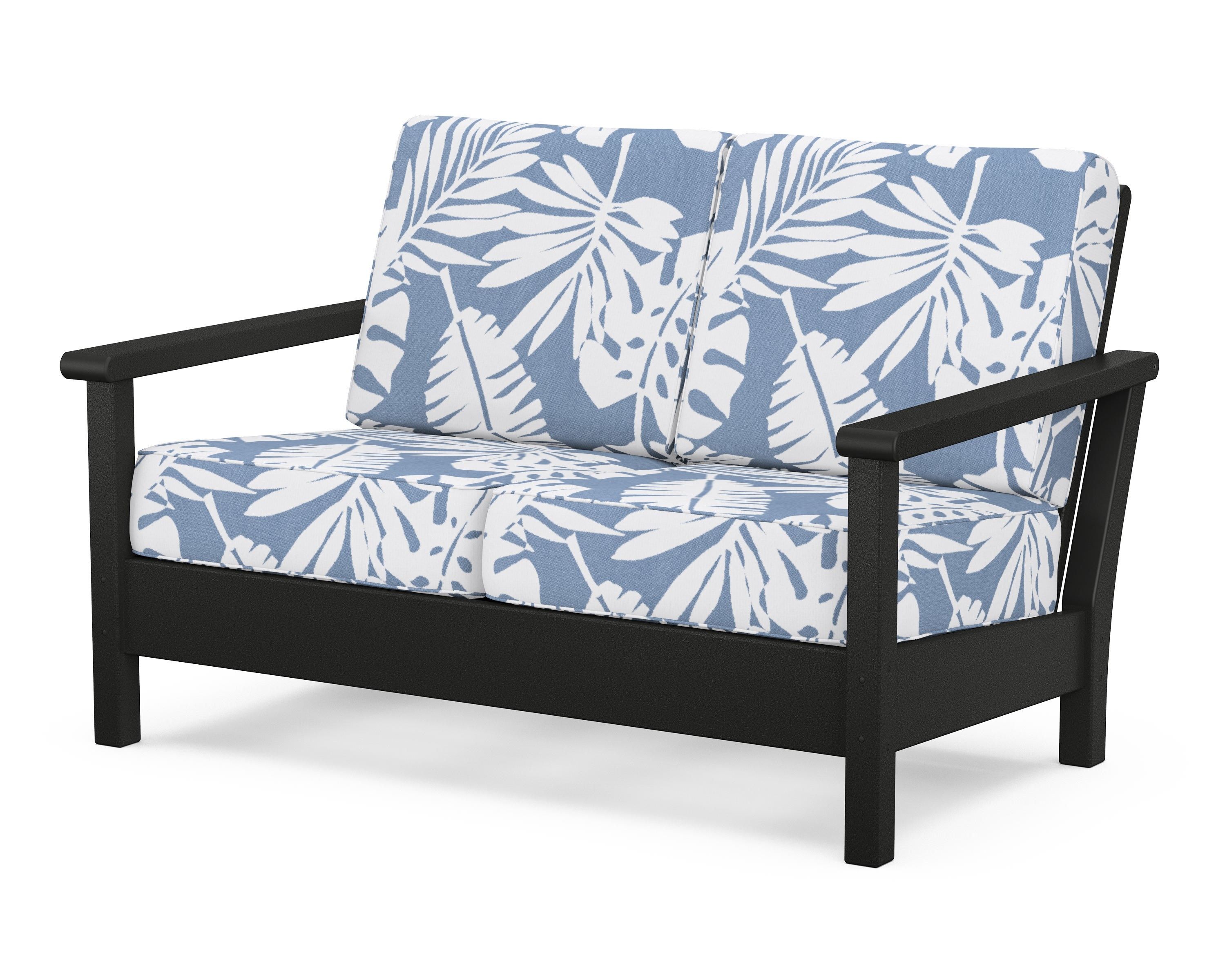 POLYWOOD® Harbour Deep Seating Loveseat in Black / Leaf Sky Blue