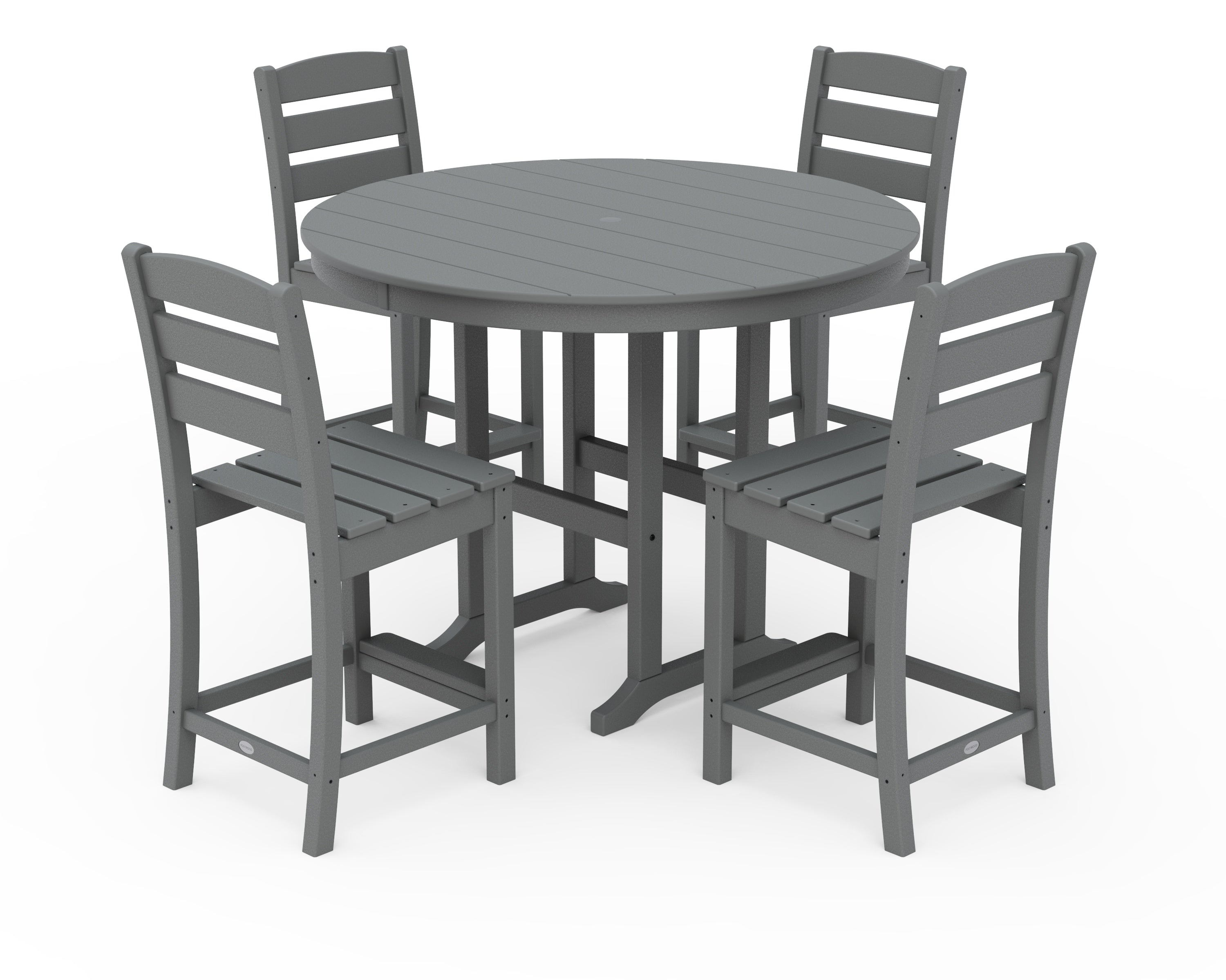 POLYWOOD® Lakeside 5-Piece Farmhouse Round Side Chair Counter  Set in Slate Grey