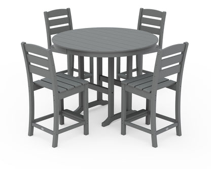 POLYWOOD® Lakeside 5-Piece Farmhouse Round Side Chair Counter  Set in Slate Grey