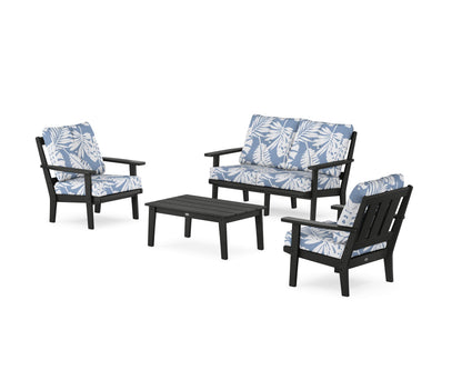 POLYWOOD® Oxford 4-Piece Deep Seating Set with Loveseat in Black / Leaf Sky Blue