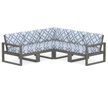 POLYWOOD® EDGE 5-Piece Modular Deep Seating Set in Slate Grey / Trellis Sky Blue