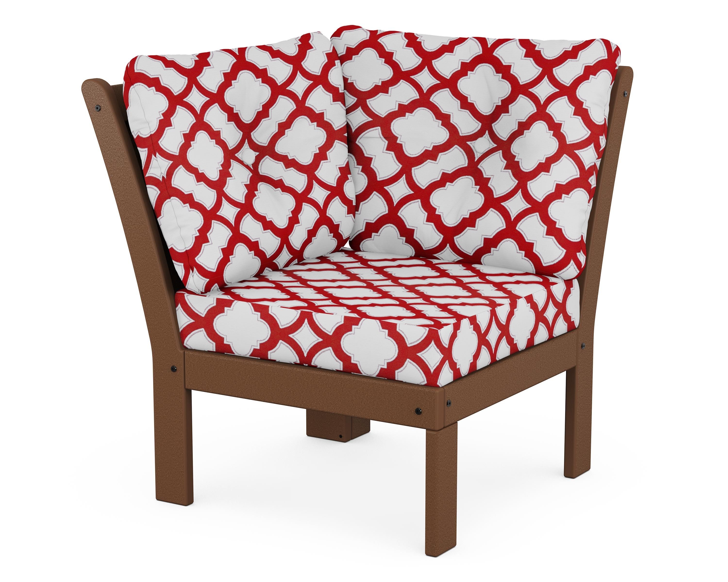 POLYWOOD® Vineyard Modular Corner Chair in Teak / Trellis Crimson