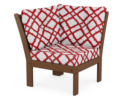 POLYWOOD® Vineyard Modular Corner Chair in Teak / Trellis Crimson
