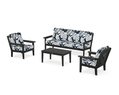Country Living Cottage 4-Piece Deep Seating Set with Sofa in Black / Leaf Marine Indigo