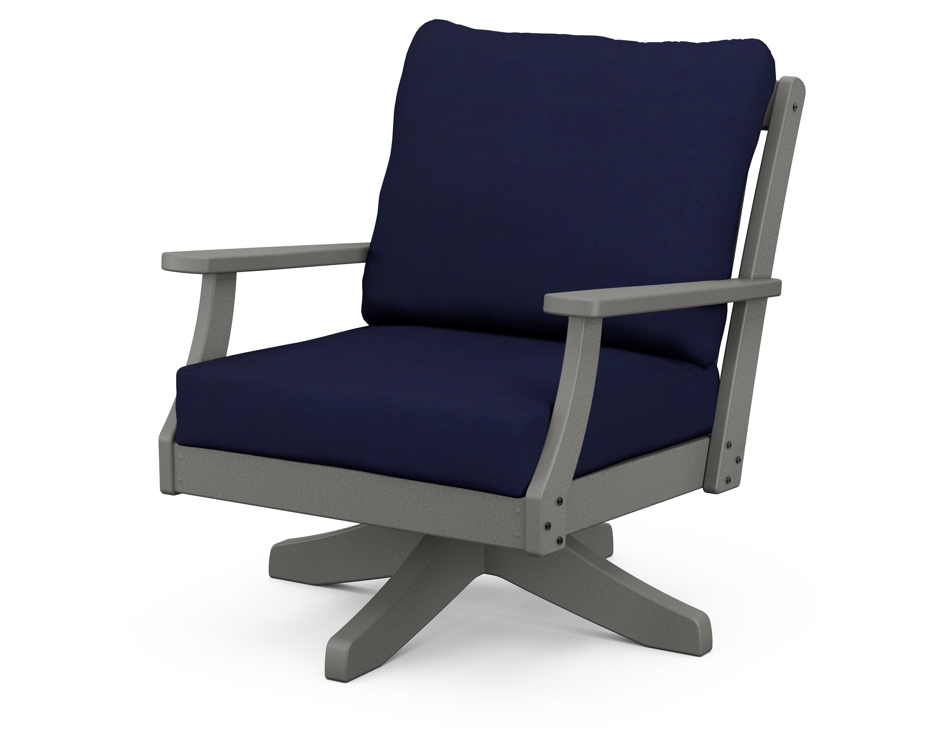 POLYWOOD® Braxton Deep Seating Swivel Chair in Slate Grey / Navy