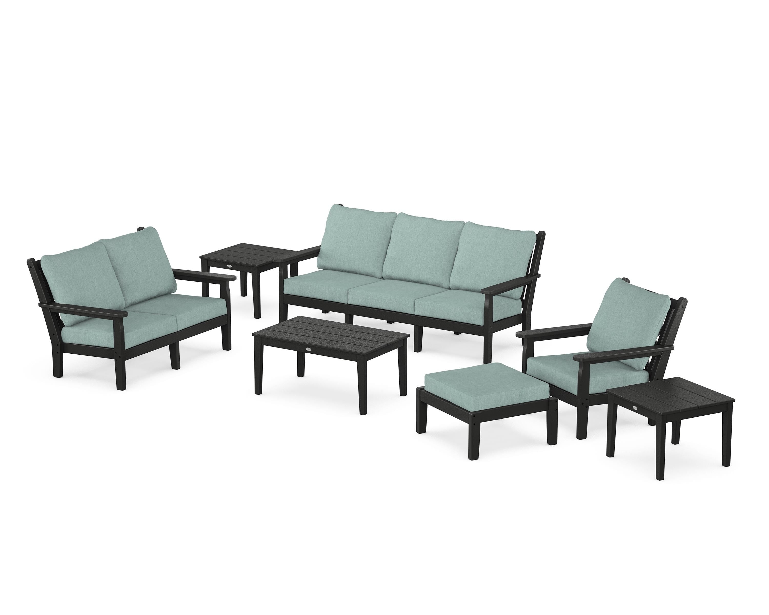 POLYWOOD® Chippendale 7-Piece Deep Seating Set in Black / Glacier Spa