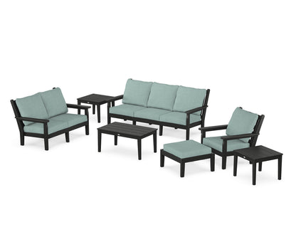 POLYWOOD® Chippendale 7-Piece Deep Seating Set in Black / Glacier Spa