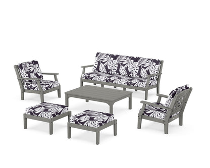Martha Stewart by POLYWOOD® Chinoiserie 6-Piece Lounge Sofa Set in Slate Grey / Leaf Navy