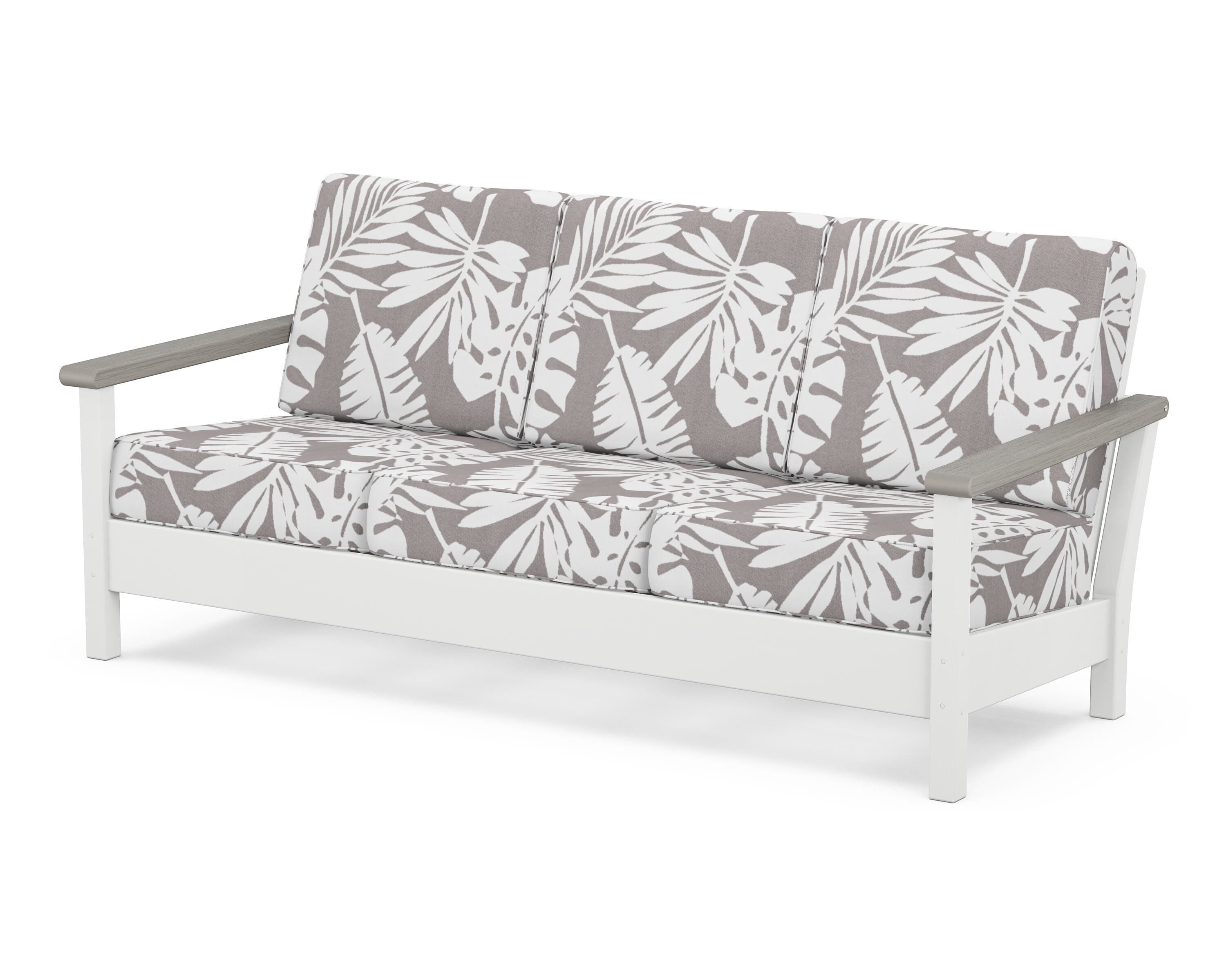 POLYWOOD® Harbour Deep Seating Sofa in White / Driftwood / Leaf Grey Mist