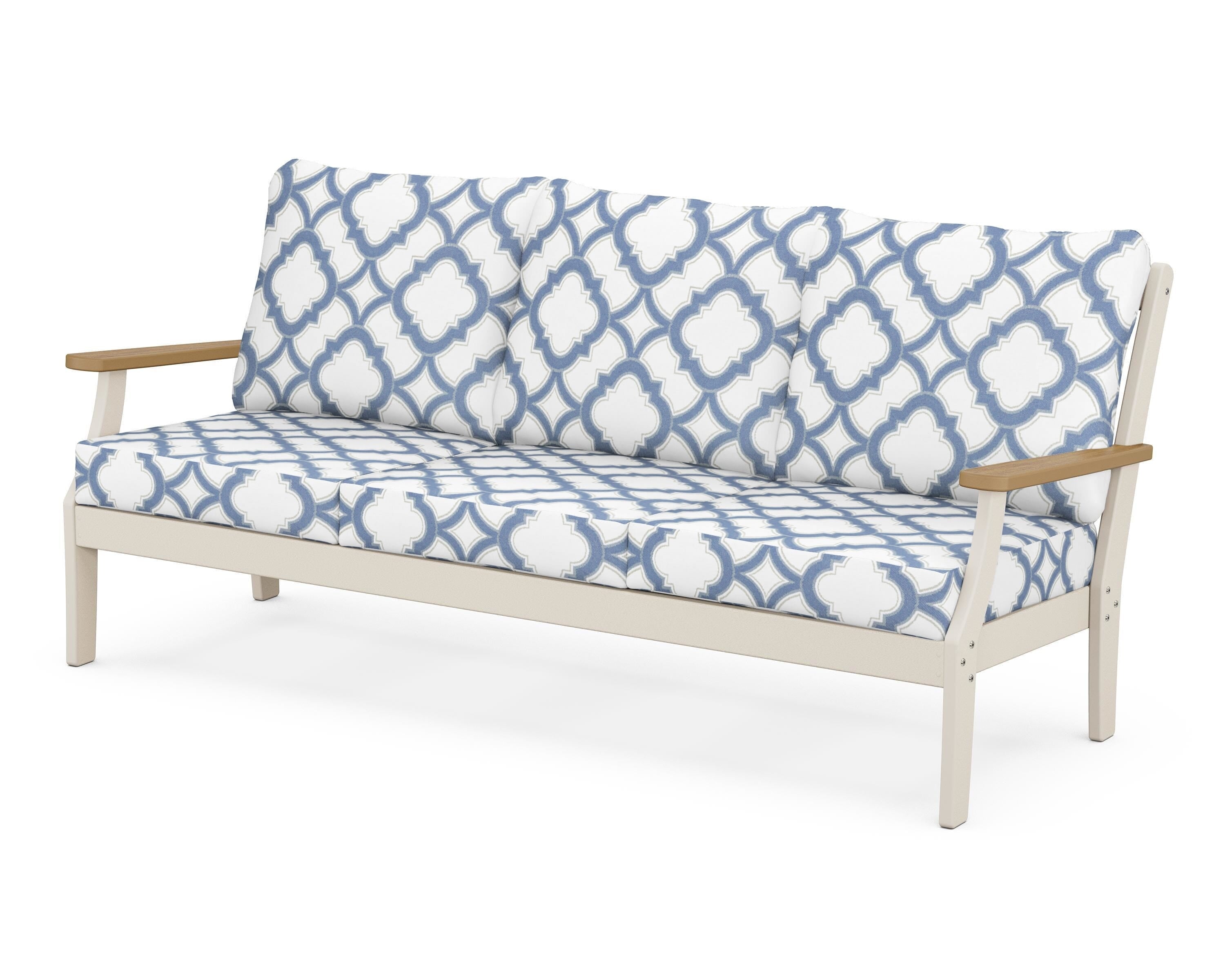 POLYWOOD® Braxton Deep Seating Sofa in Sand / Natural / Trellis Sky Blue