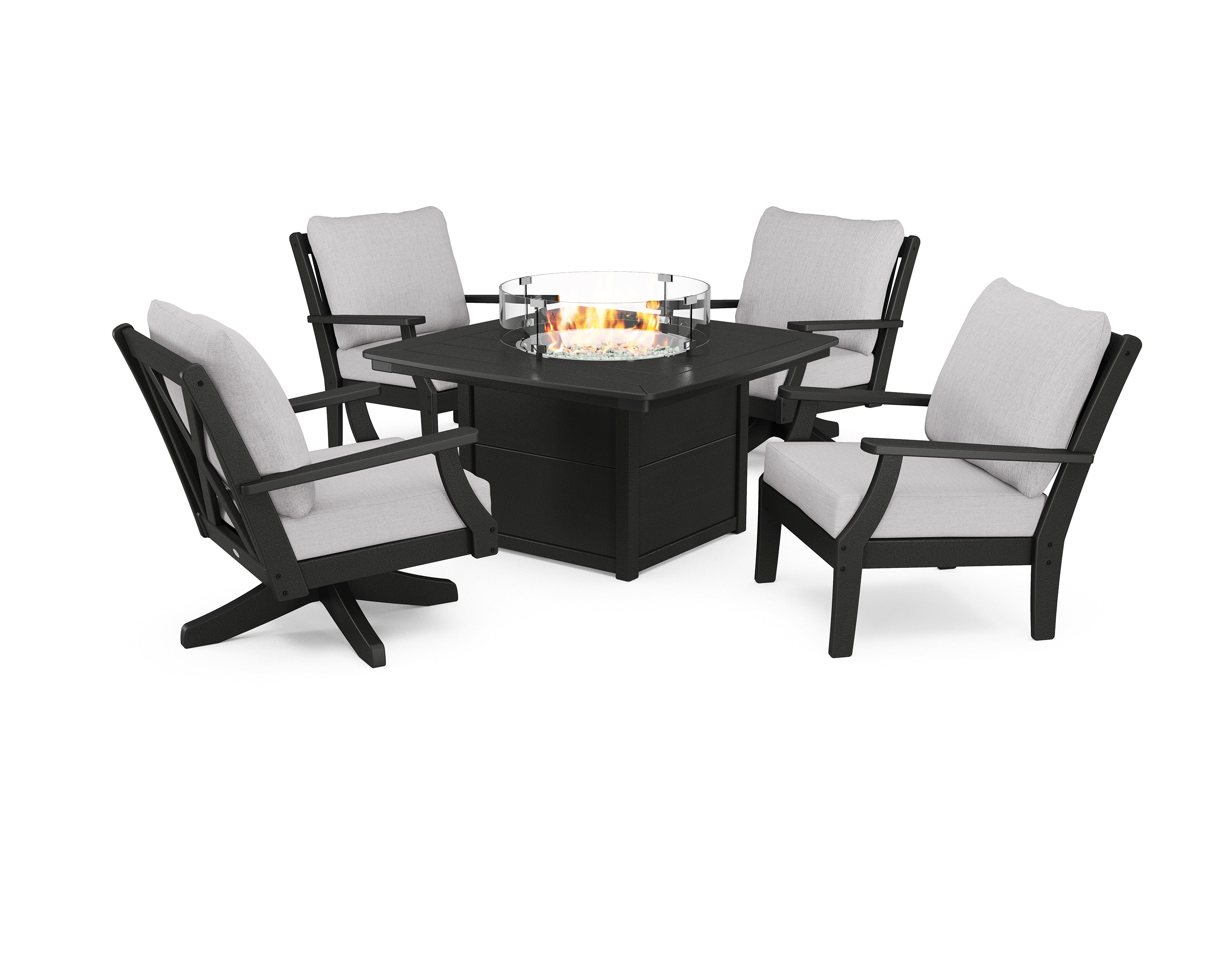 POLYWOOD® Braxton 5-Piece Deep Seating Set with Fire Table in Black / Granite