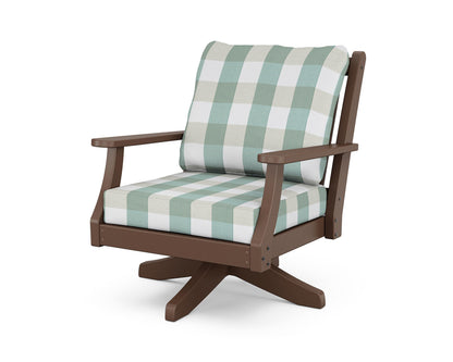Country Living Wovendale Deep Seating Swivel Chair in Mahogany / Buffalo Plaid Glacier Spa