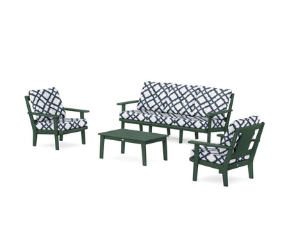 POLYWOOD® Prairie 4-Piece Deep Seating Set with Sofa in Green / Trellis Marine Indigo
