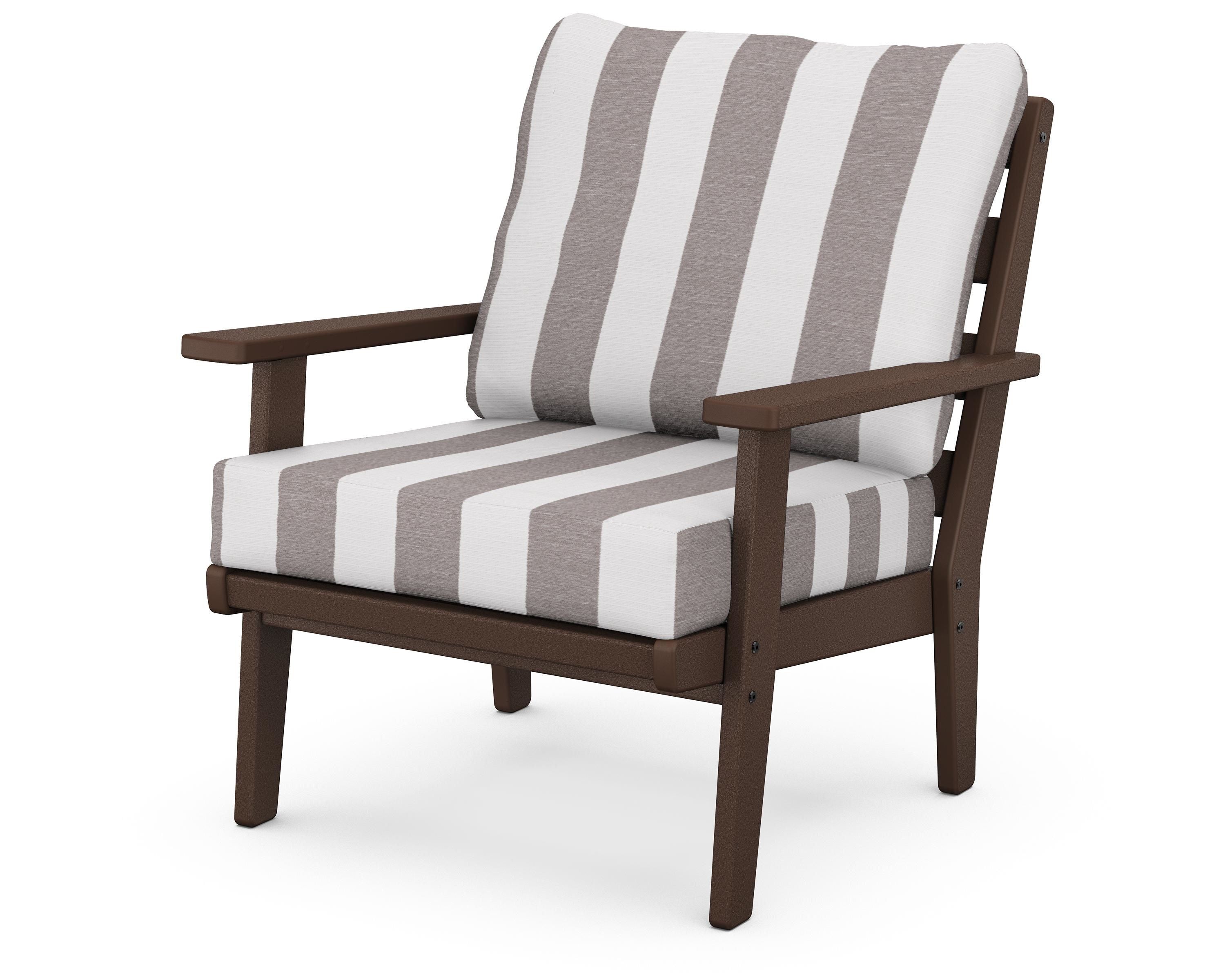 POLYWOOD® Grant Park Deep Seating Chair in Mahogany / Cabana Stripe Grey Mist