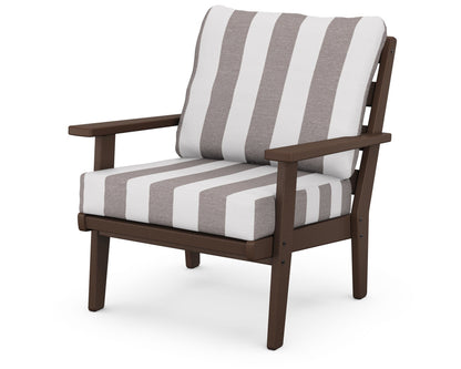 POLYWOOD® Grant Park Deep Seating Chair in Mahogany / Cabana Stripe Grey Mist