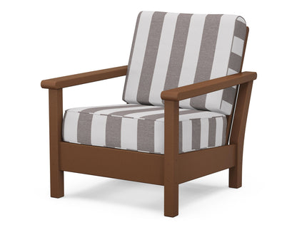 POLYWOOD® Harbour Deep Seating Chair in Teak / Cabana Stripe Grey Mist