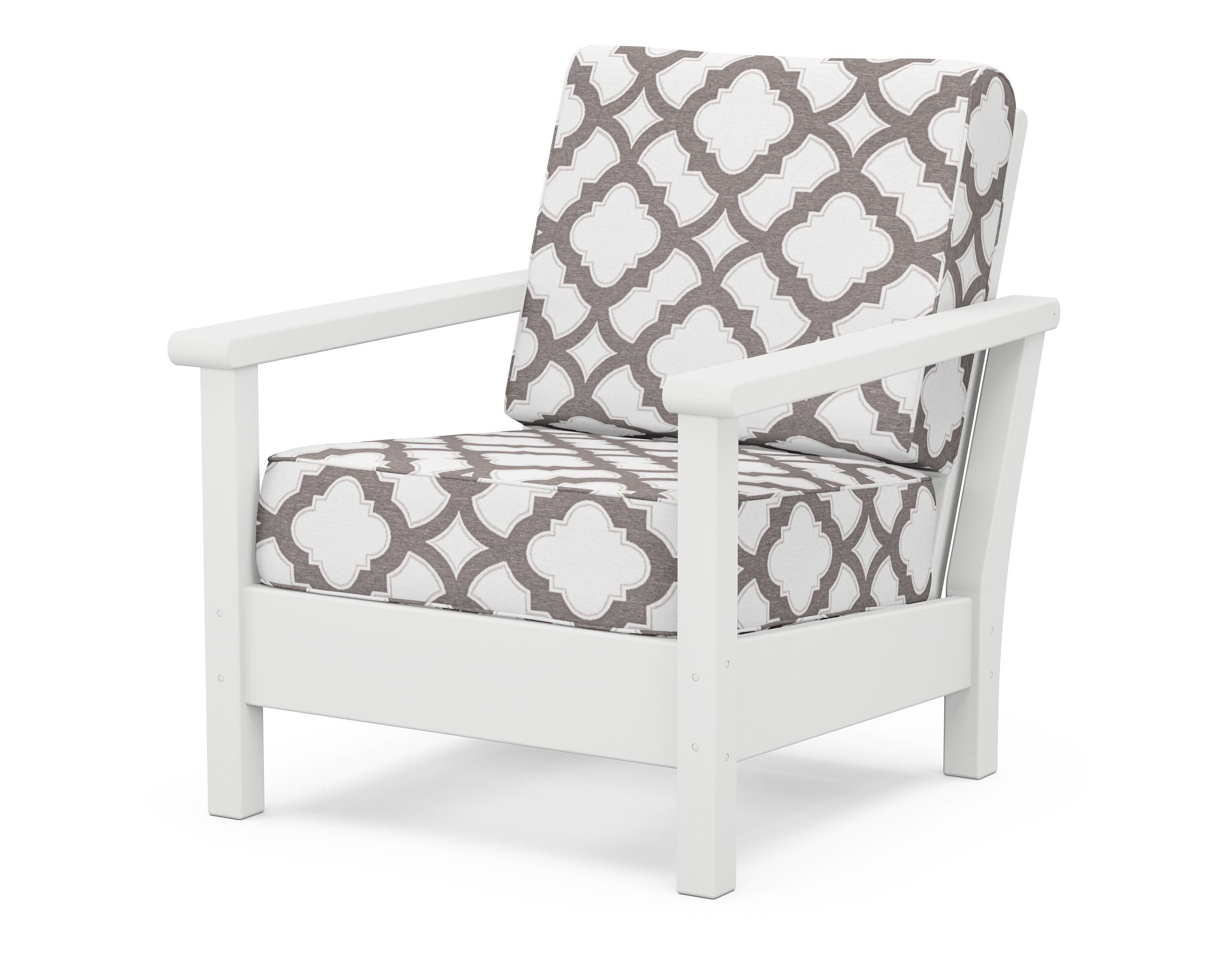 POLYWOOD® Harbour Deep Seating Chair in White / Trellis Grey Mist
