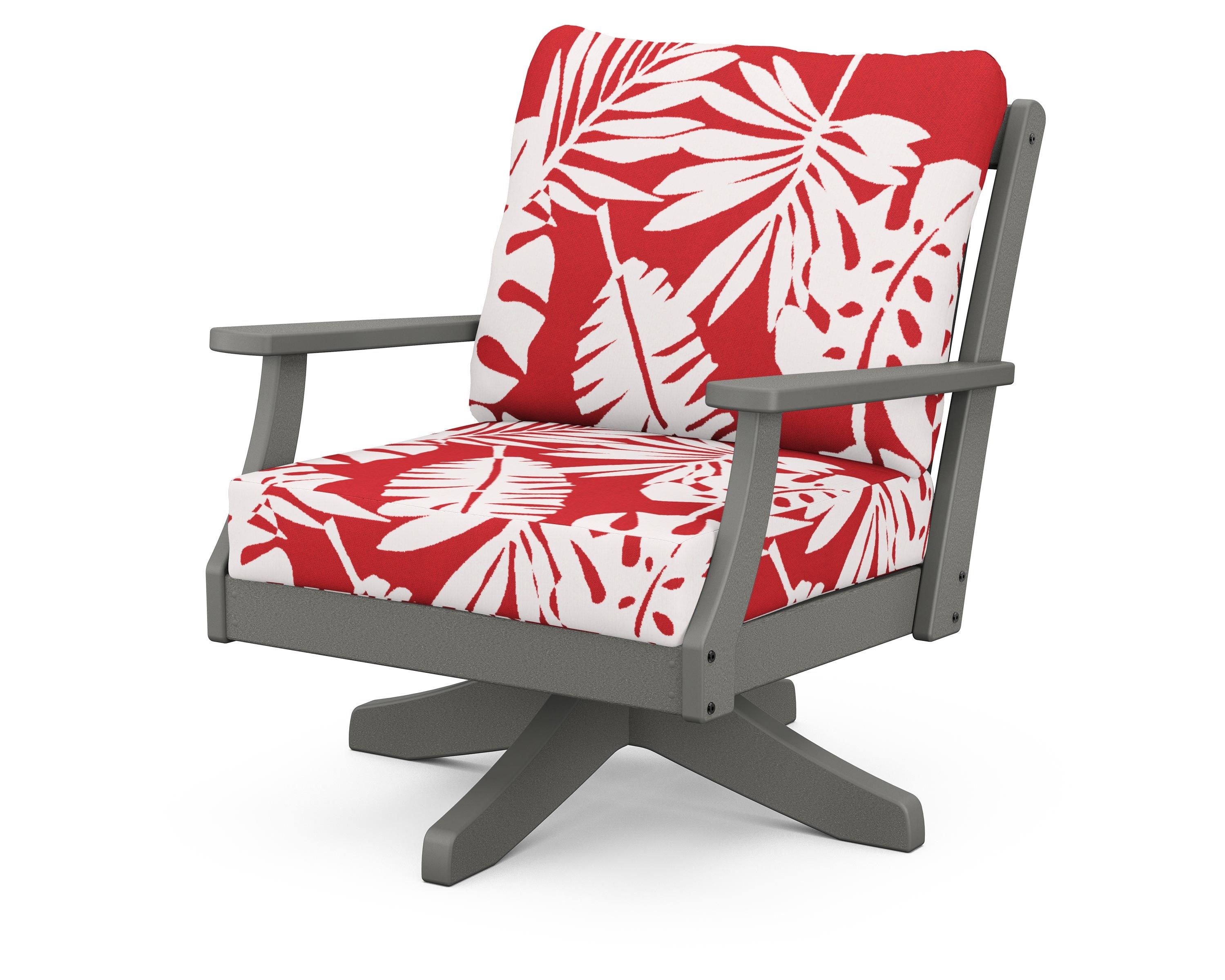 POLYWOOD® Braxton Deep Seating Swivel Chair in Slate Grey / Leaf Crimson