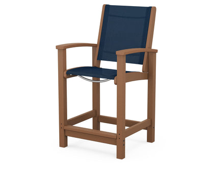 POLYWOOD® Coastal Counter Chair in Teak / Navy Blue Sling