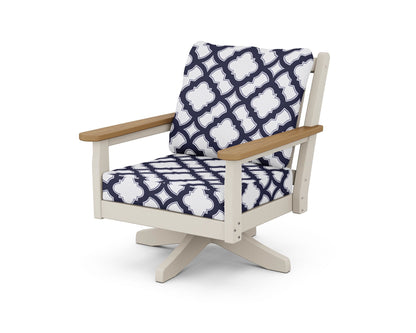 POLYWOOD® Chippendale Deep Seating Swivel Chair in Sand / Natural / Trellis Navy