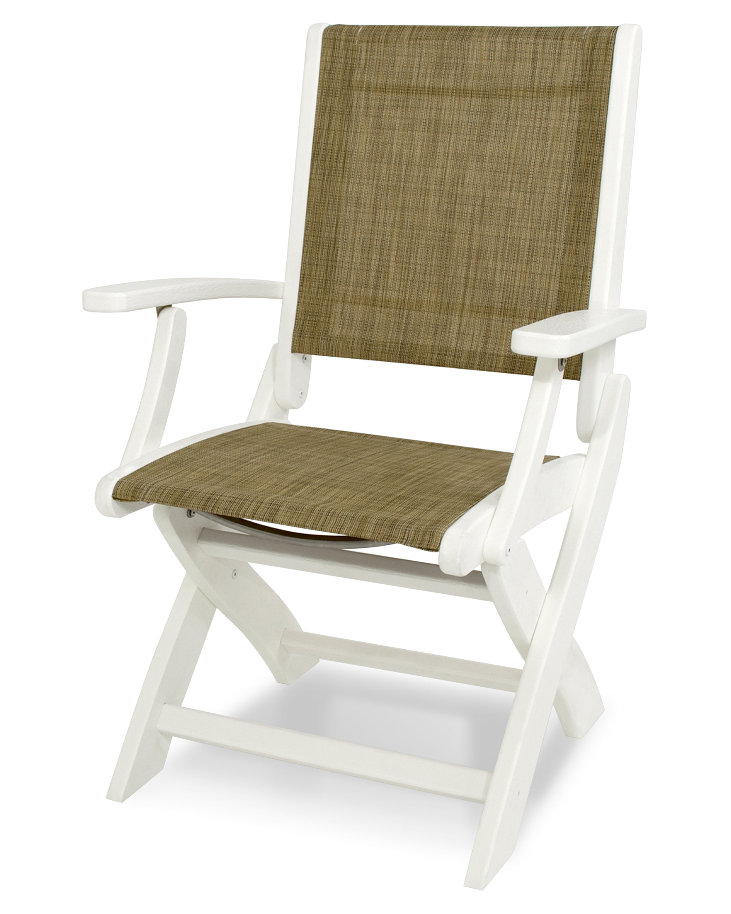 POLYWOOD® Coastal Folding Chair in White / Burlap Sling