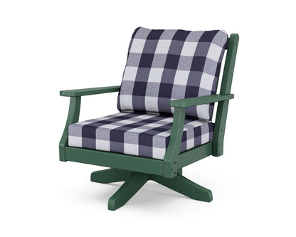 Country Living Wovendale Deep Seating Swivel Chair in Green / Buffalo Plaid Navy