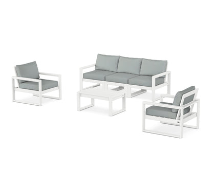 POLYWOOD® EDGE Sectional 4-Piece Deep Seating Set with Sofa in White / Spa