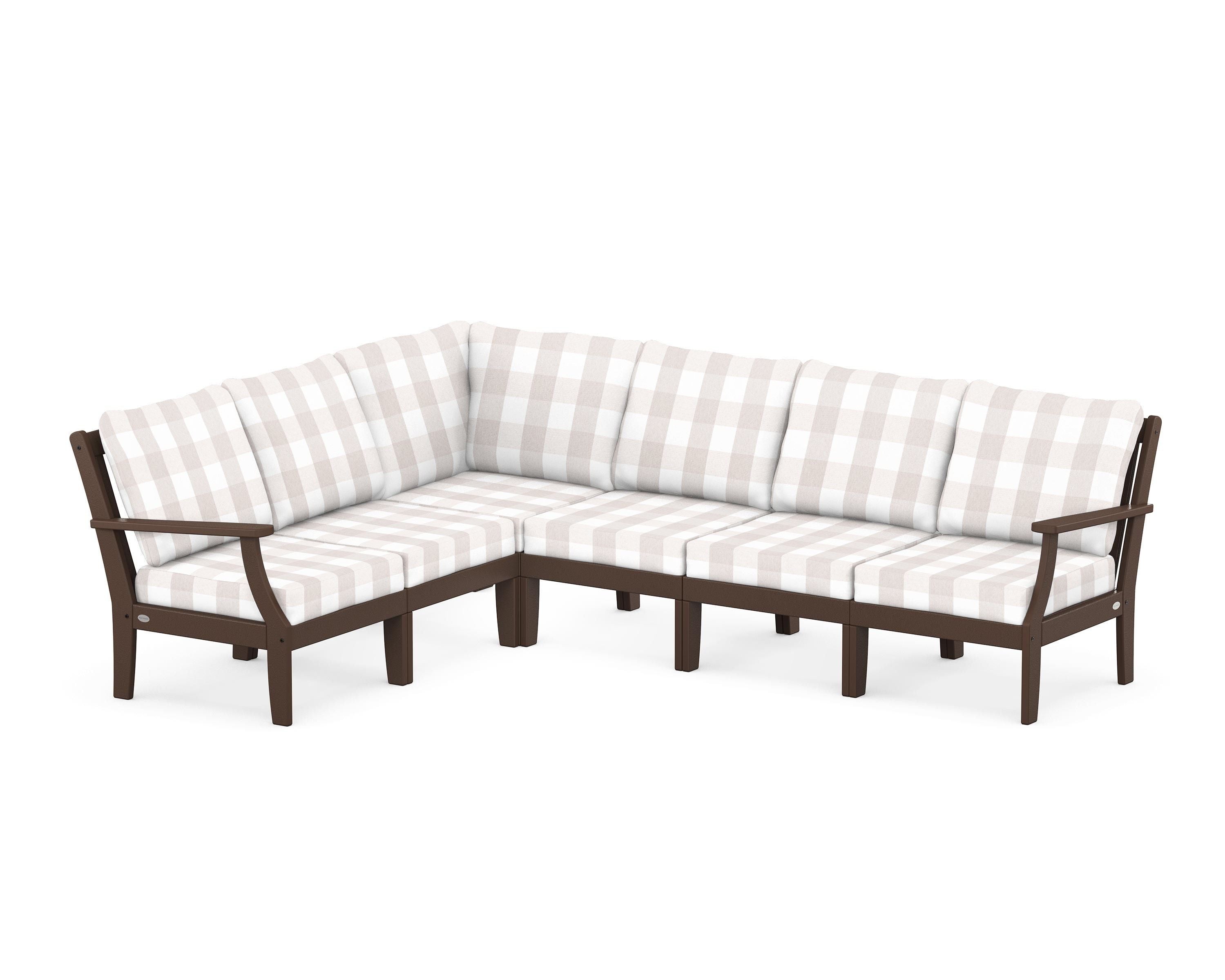POLYWOOD® Braxton Modular 6-Piece Deep Seating Set in Mahogany / Buffalo Plaid Dune Burlap