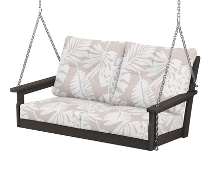 POLYWOOD® Vineyard Deep Seating Swing in Vintage Coffee / Leaf Dune Burlap