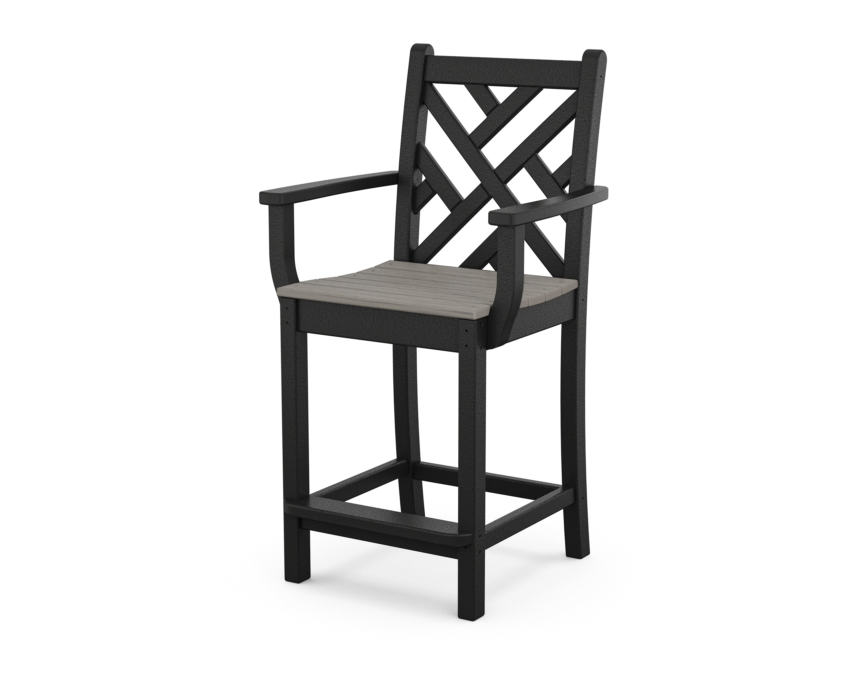 POLYWOOD® Chippendale Counter Arm Chair in Black / Driftwood