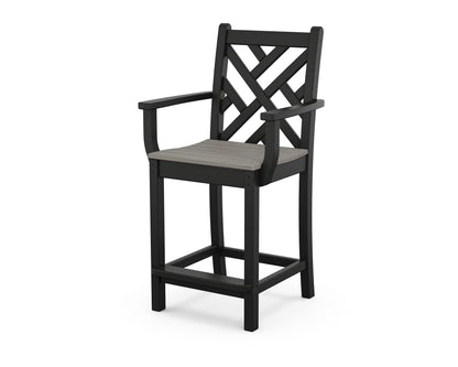 POLYWOOD® Chippendale Counter Arm Chair in Black / Driftwood
