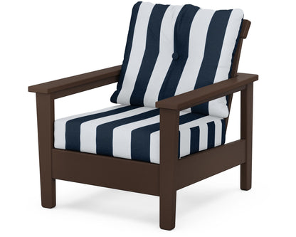 POLYWOOD® Prescott Deep Seating Chair in Mahogany / Cabana Stripe Marine Indigo