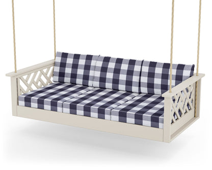 POLYWOOD® Chippendale Daybed Swing in Sand / Buffalo Plaid Navy