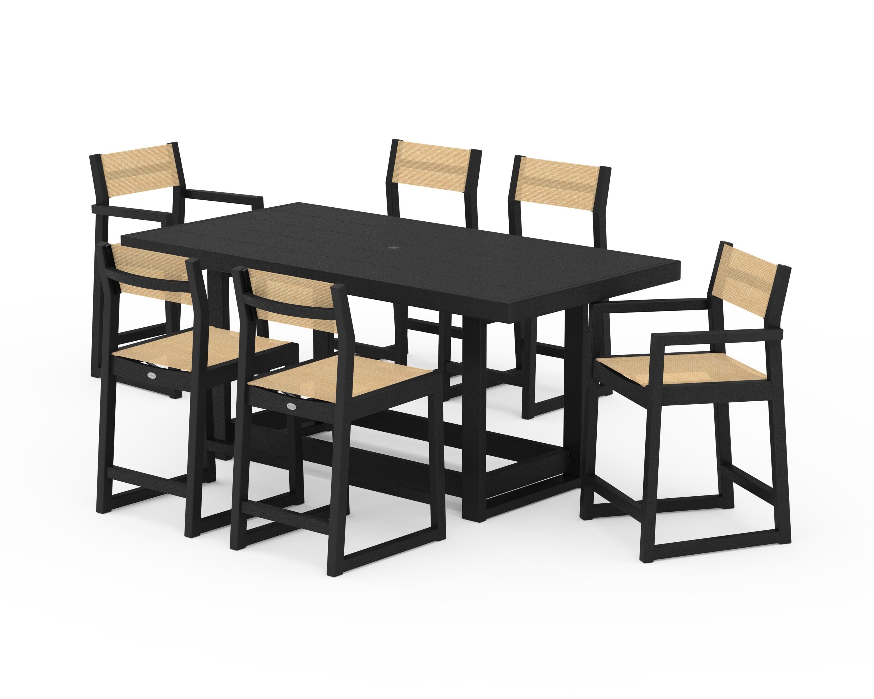 POLYWOOD® EDGE Sling 7-Piece Counter Table Set in Black / Dupioni Apricot Sling