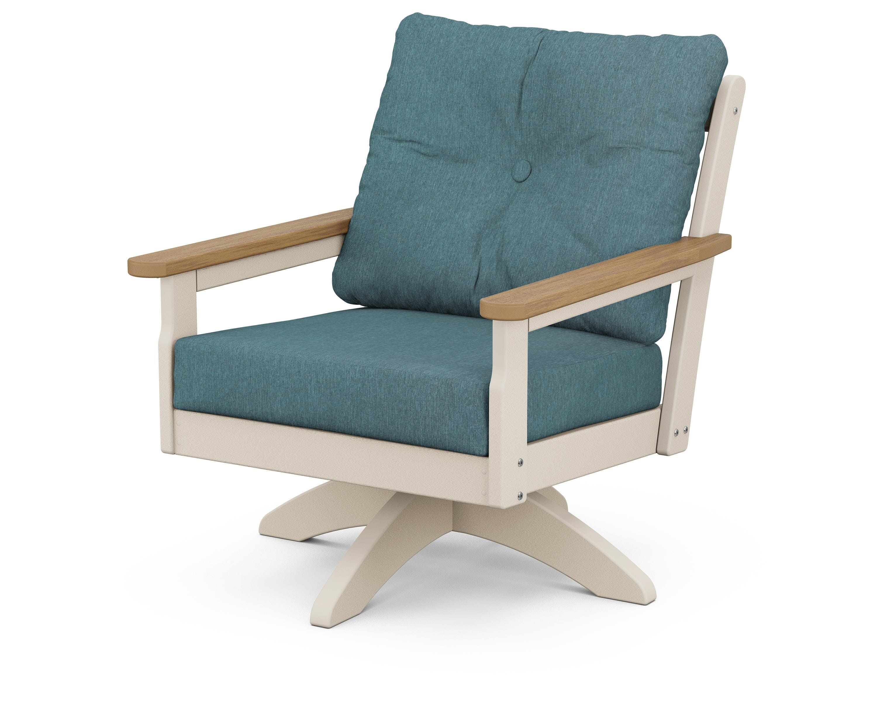 POLYWOOD® Vineyard Deep Seating Swivel Chair in Sand / Natural / Ocean Teal