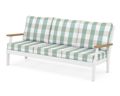 POLYWOOD® Braxton Deep Seating Sofa in White / Natural / Buffalo Plaid Glacier Spa
