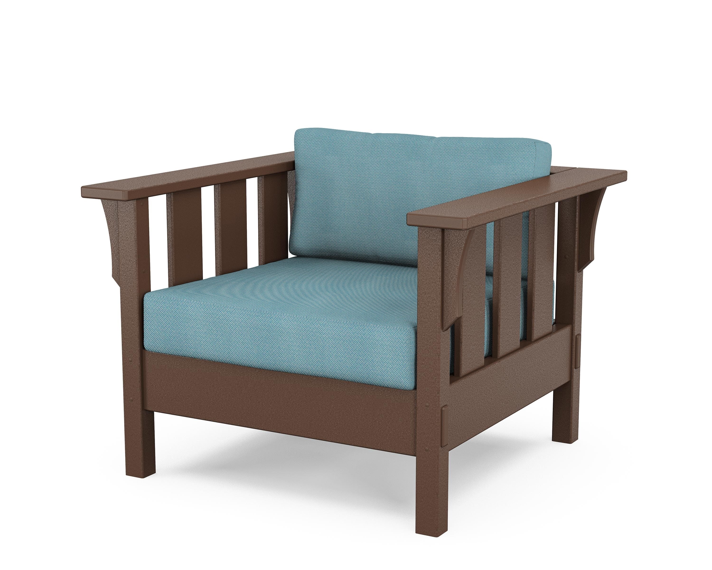Martha Stewart by POLYWOOD® Acadia Deep Seating Chair in Mahogany / Lattice Sky Blue