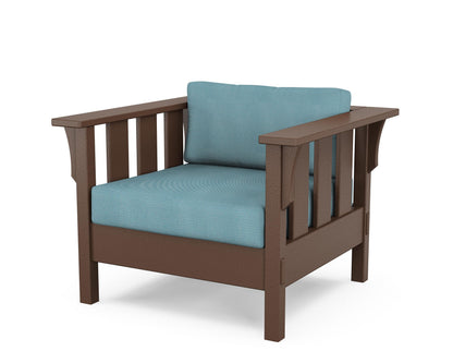 Martha Stewart by POLYWOOD® Acadia Deep Seating Chair in Mahogany / Lattice Sky Blue
