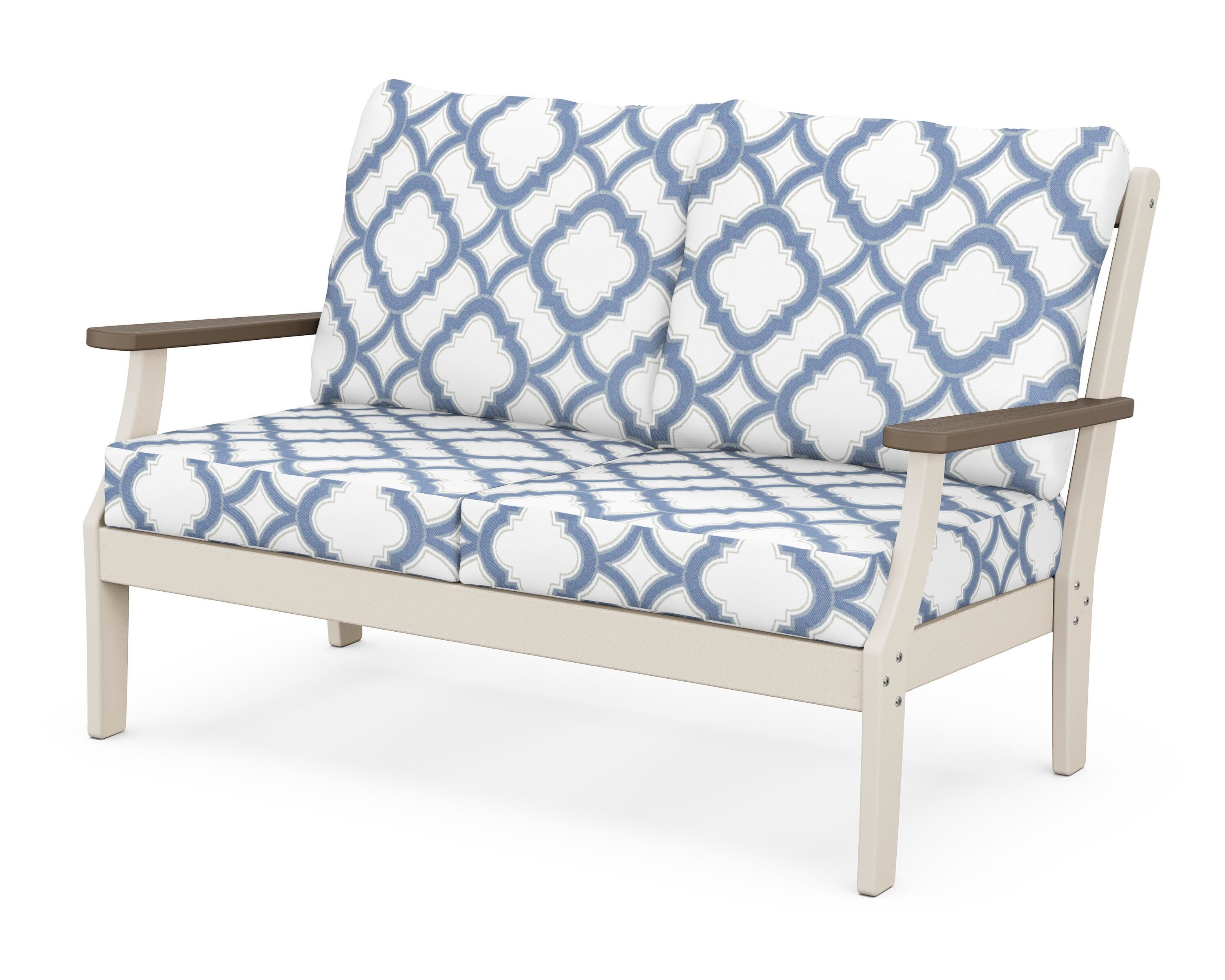 POLYWOOD® Braxton Deep Seating Loveseat in Sand / Kona / Trellis Sky Blue