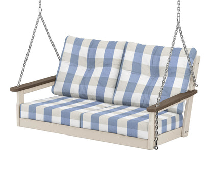 POLYWOOD® Vineyard Deep Seating Swing in Sand / Kona / Buffalo Plaid Sky Blue