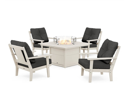 POLYWOOD® Prairie 5-Piece Deep Seating Set with Fire Pit Table in Sand / Spectrum Carbon