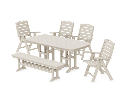 POLYWOOD® Nautical Highback 6-Piece Dining Set with Bench in Sand