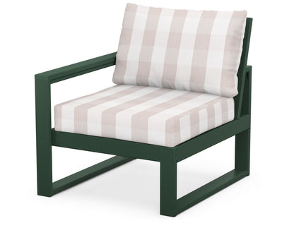 POLYWOOD® EDGE Modular Left Arm Chair in Green / Buffalo Plaid Dune Burlap