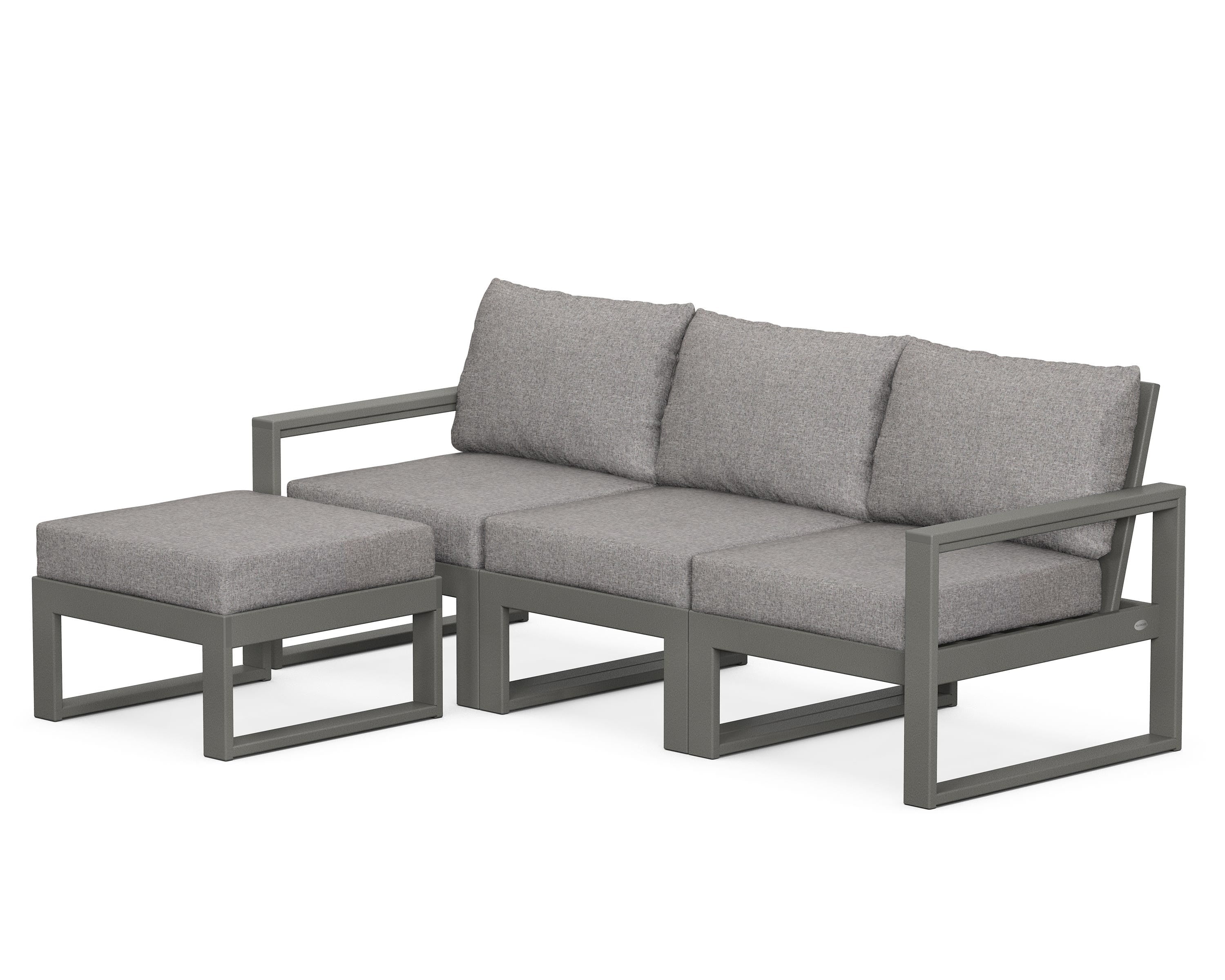 POLYWOOD® EDGE 4-Piece Modular Deep Seating Set with Ottoman in Slate Grey / Grey Mist