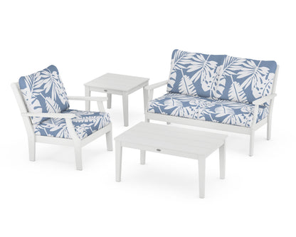 POLYWOOD® Braxton 4-Piece Deep Seating Set in White / Leaf Sky Blue