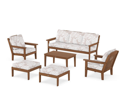 Country Living Cottage 6-Piece Lounge Sofa Set in Teak / Leaf Dune Burlap