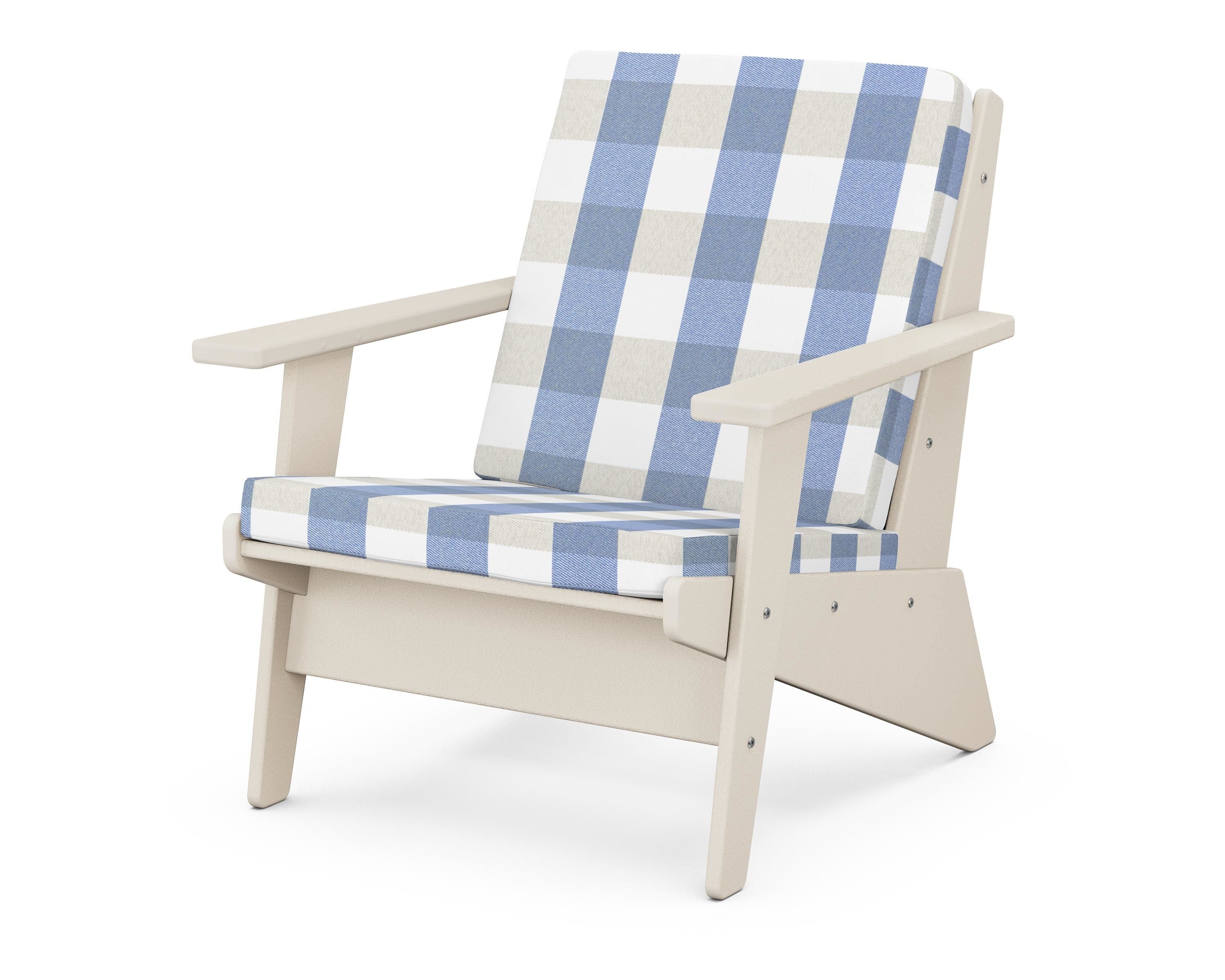 POLYWOOD® Riviera Modern Lounge Chair in Sand / Buffalo Plaid Sky Blue